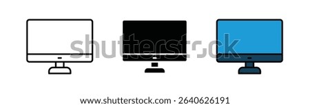 Monitor icon set, monitor with empty display, fill in black, stroke black, color fill with stroke, vector illustration isolated on white background