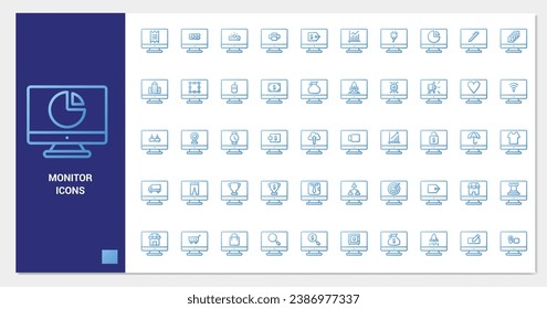 Monitor icon set line gradient style. Icons set collection
