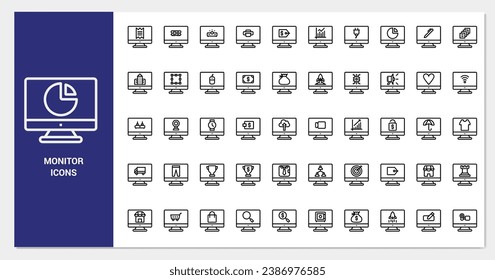 Monitor icon set line style. Icons set collection