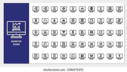 Monitor icon set line style. Icons set collection