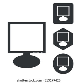 Monitor icon set, monochrome, isolated on white