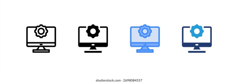 Monitor-Symbol setzt mehrere Stilsammlung. Vektorgrafik.