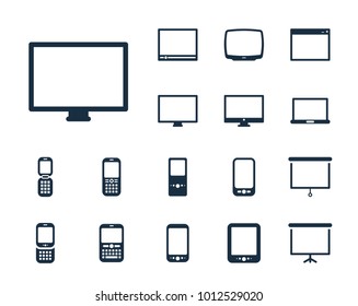 Monitor icon in set on the white background. Set of thin, linear and modern electronic equipment icons. Universal linear icons to use in web and mobile app.