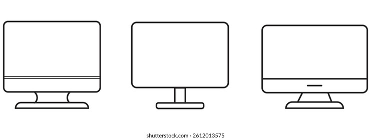 Monitor icon in set on the white background. Set of thin, linear and modern electronic equipment icons. computer monitor icon vector.