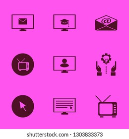 monitor icon set with tv, mail and technology progress vector illustration