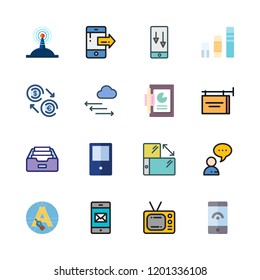 monitor icon set. vector set about advertisement, graphic, signal and chat icons set.