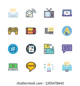 monitor icon set. vector set about television, chat, mail and graphic design icons set.
