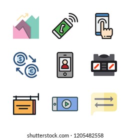 monitor icon set. vector set about advertisement, graphics, stereoscope and smartphone icons set.
