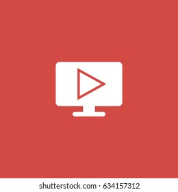 monitor icon. sign design. red background