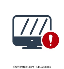 Monitor icon, technology icon with exclamation mark. Monitor icon and alert, error, alarm, danger symbol. Vector illustration