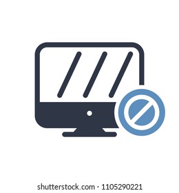 Monitor icon, technology icon with not allowed sign. Monitor icon and block, forbidden, prohibit symbol. Vector illustration