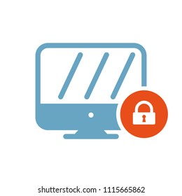 Monitor icon, technology icon with padlock sign. Monitor icon and security, protection, privacy symbol. Vector illustration