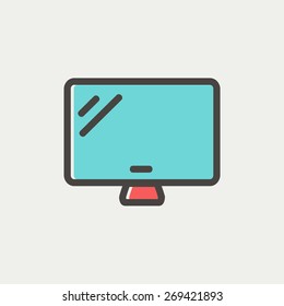 Monitor icon thin line for web and mobile, modern minimalistic flat design. Vector icon with dark grey outline and offset colour on light grey background.