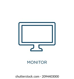 monitor icon. Thin linear monitor outline icon isolated on white background. Line vector monitor sign, symbol for web and mobile