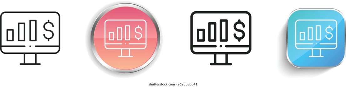 monitor icon. Thin Linear, Regular and Button Style Design Isolated On White Background
