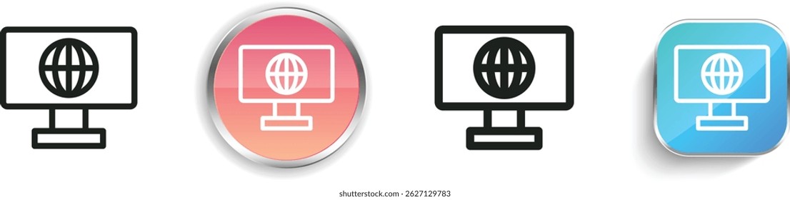 monitor icon. Thin Linear, Regular and Button Style Design Isolated On White Background