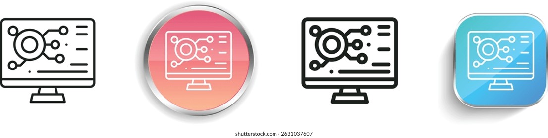 monitor icon. Thin Linear, Regular and Button Style Design Isolated On White Background