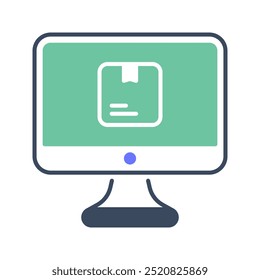 Monitor icon. Monitor, Tracking, Order tracking, Computer monitor, Delivery box, Box, Point, Location, Package. Vector icon illustration