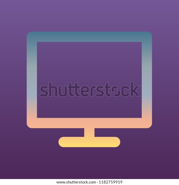 Monitor icon. Vector. Evening gradient icon\
at violet background.