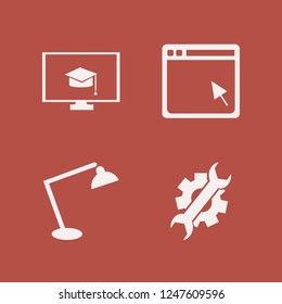 monitor icon. monitor vector icons set online education, browser, desk table lamp and wrench gear