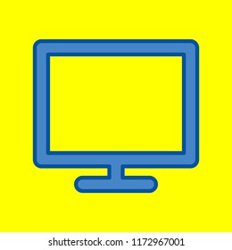 Monitor icon. Vector. Office style blue icon at yellow background.