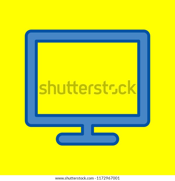 Monitor icon. Vector. Office style blue icon\
at yellow background.