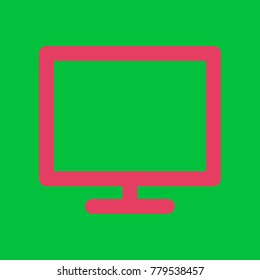 Monitor icon. Vector. Paradise pink icon on dark pastel green background.