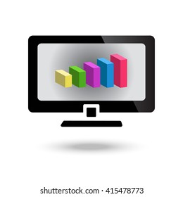 Monitor icon vector, a stylized image of the monitor, TV, diagram, isolated, shadow, color