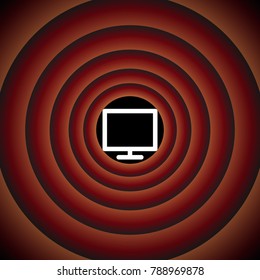 Monitor icon. Vector. White icon on black circle in gradient rings.