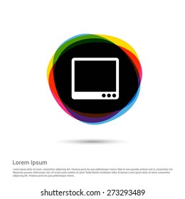 Monitor icon, White pictogram icon creative circle Multicolor background. Vector illustration. Flat icon design style