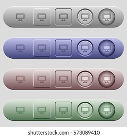 Monitor icons on rounded horizontal menu bars in different colors and button styles