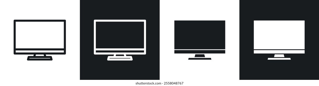 Monitor icons pack in black and white filled and outlined versions.