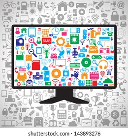 monitor and icons set