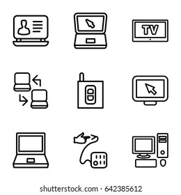 Monitor icons set. set of 9 monitor outline icons such as laptop, blood pressure, intercom, laptop connection, tv, pc