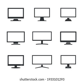 monitor icons set, computer or tv display signs