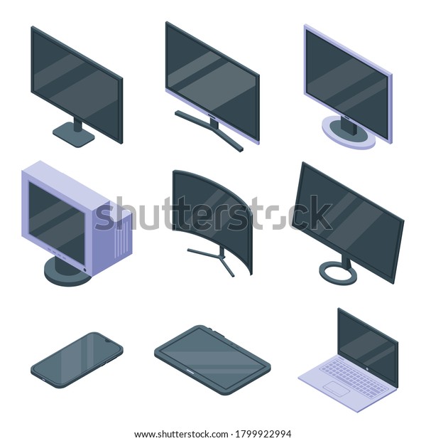 Monitor icons set. Isometric\
set of monitor vector icons for web design isolated on white\
background