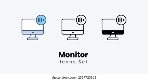 Monitor Icons set thin line and glyph vector icon illustration