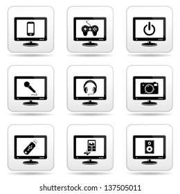 monitor icons with technology signs on screen