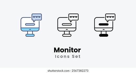 Monitor Icons thin line and glyph vector icon stock illustration