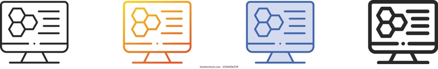 icono del monitor. Diseño lineal delgado, degradado, trazo azul y estilo audaz aislado sobre fondo blanco