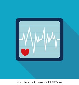 monitor in the ICU. ECG Flat style Icon with long shadows