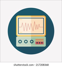 monitor in the ICU flat icon with long shadow