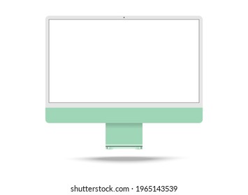  .Monitor iMac 24 mockup .Realistic green monitor iMac 2021 for computer.Personal computer monitor mockup on the white background. Vector .	