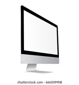 Monitor iMac with blank screen isolated on white background - half side view. Showcase your web design on this mockup. Vector illustration