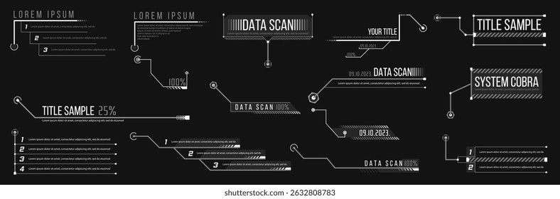 Monitor interface in cyber style with hologram elements futuristic menu and tech aim chart user display circle divider panel and digital arrow for modern frame background vector

