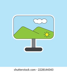 a monitor isolated on blue background