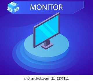 Monitor isometric design icon. Vector web illustration. 3d colorful concept