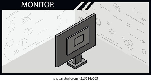 Monitor isometric design icon. Vector web illustration. 3d colorful concept