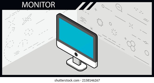 Monitor isometric design icon. Vector web illustration. 3d colorful concept