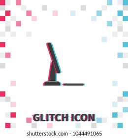 Monitor with keyboard  glitch effect vector icon.
